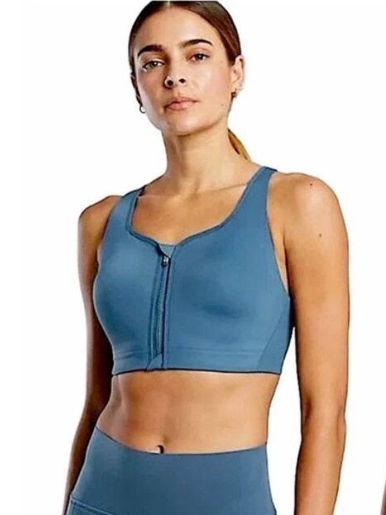 Athleta Advance Zip Front Sports Bra In Sequoia Blue- Size 32dd
